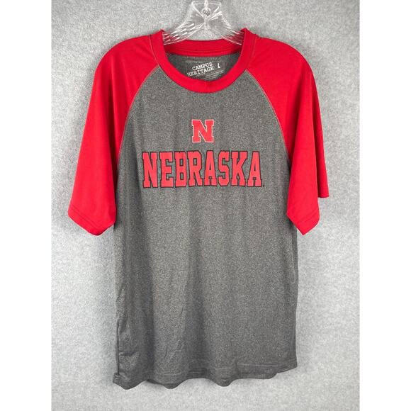 Campus Heritage Other - Campus Heritage Nebraska T Shirt Mens L‎ Gray Red Short Sleeve NCAA Football